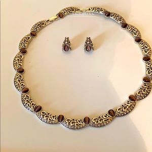 Amethyst silvertone earring and necklace set